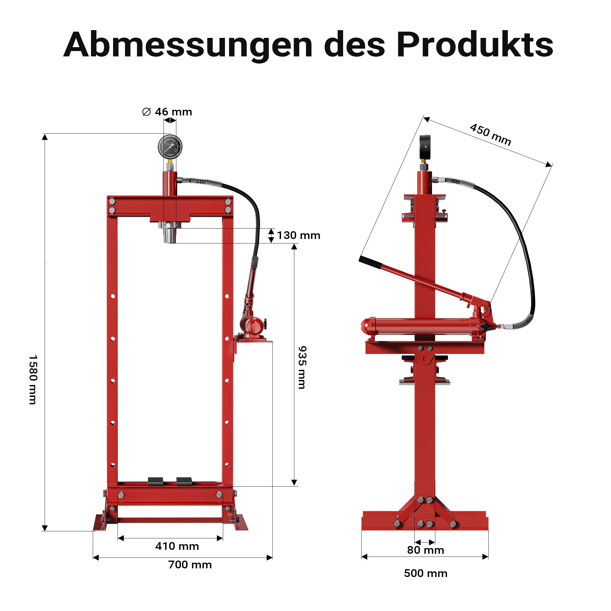 Pressa idraulica da officina 12t Pressa professionale a telaio per cuscinetti con manometro