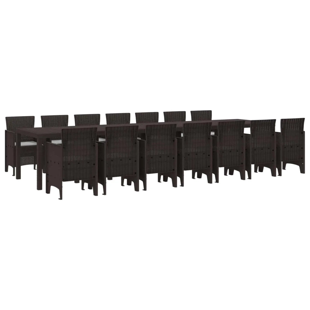 Set da pranzo da giardino con cuscini 15 pcs Marrone PP