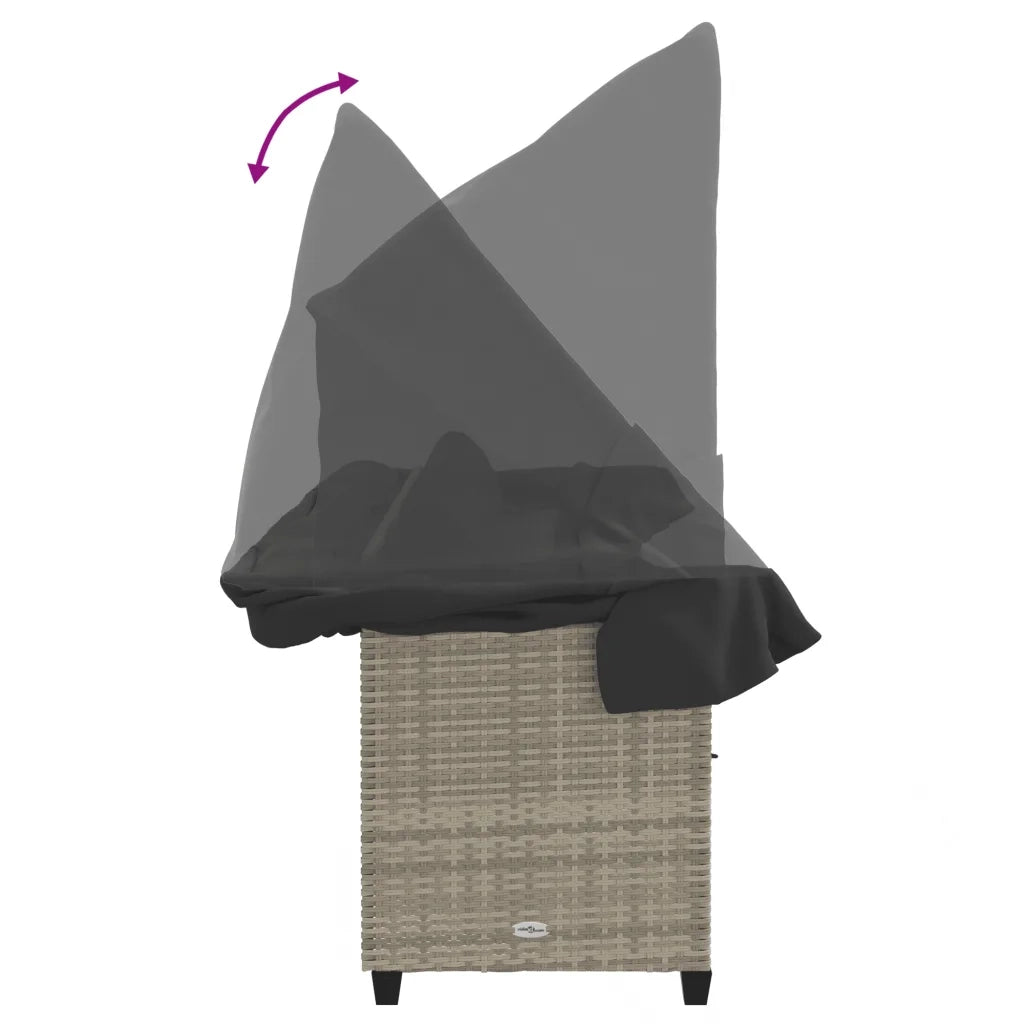 Lettino con Baldacchino e Cuscini Grigio Chiaro in Polyrattan 368340