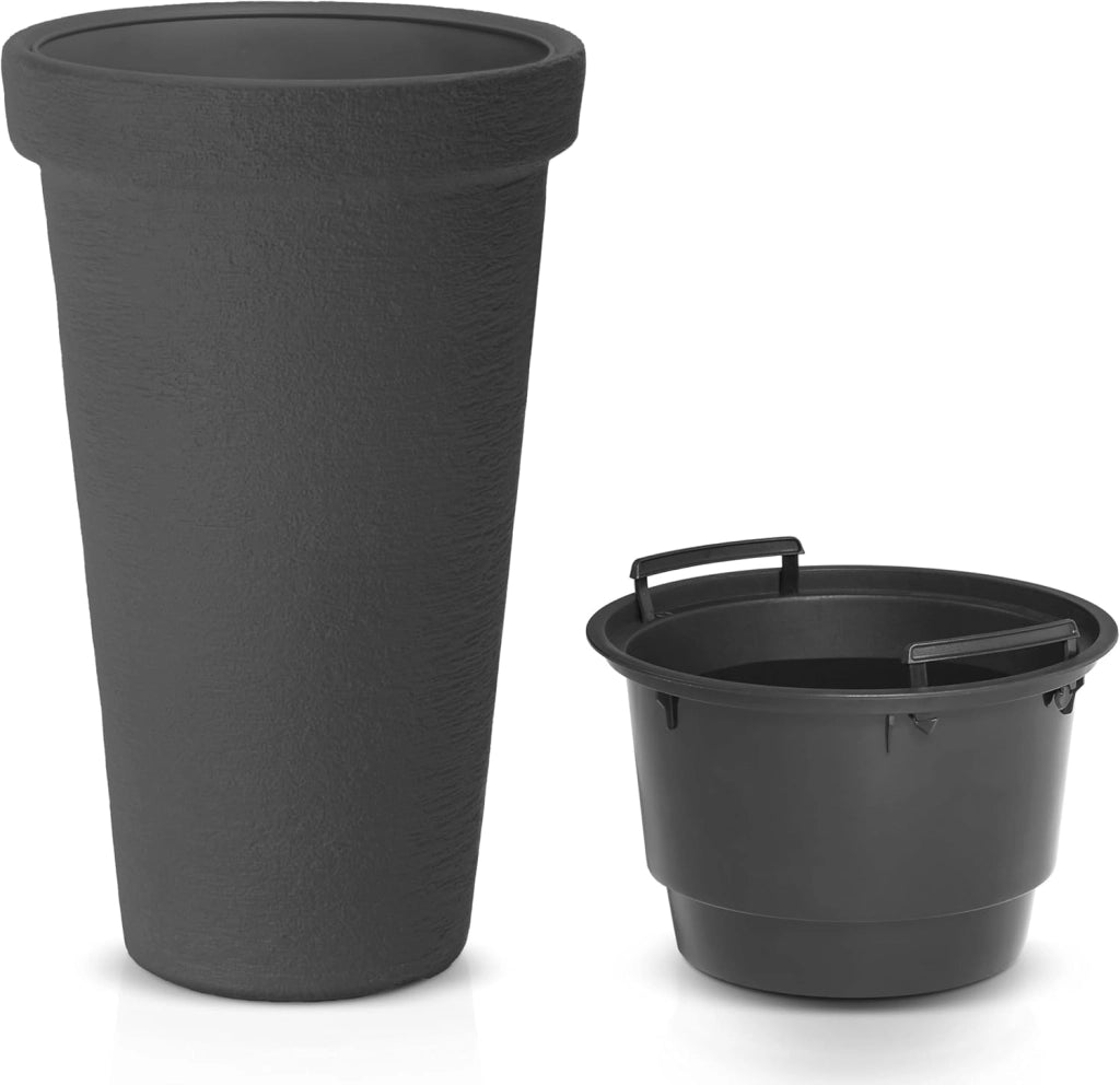 ® 2x Vaso in Plastica per Piante 42L 63x40cm XXL Fioriera Alta Rotonda Vaso Alto da Fiori Balcone Porta Piante Terrazza Vasi da Esterno Fioriere