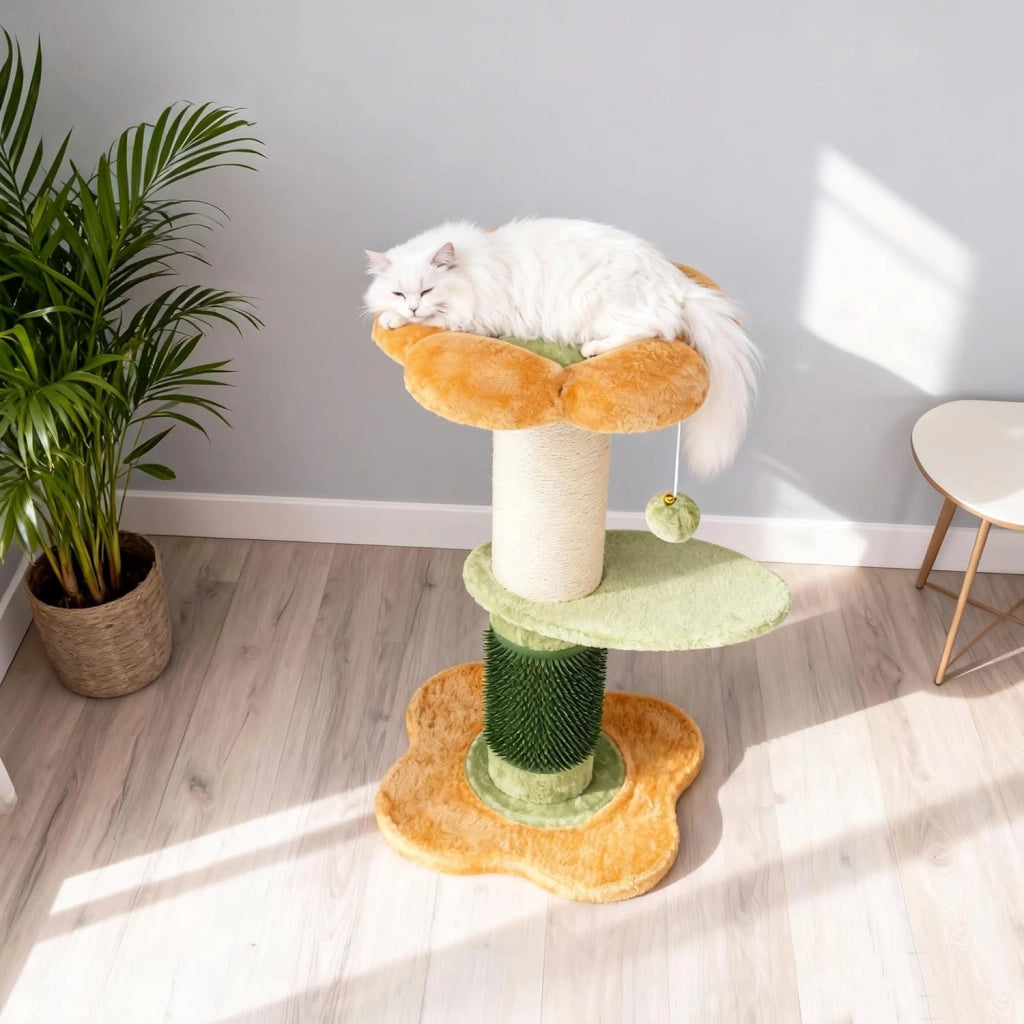 Tiragraffi, altezza 69 cm, spessore 13 cm, albero per gatti con colonna tiragraffi, dispositivo per la cura di sé, palla da appendere e piattaforma imbottita, albero per gatti stabile, albero da
