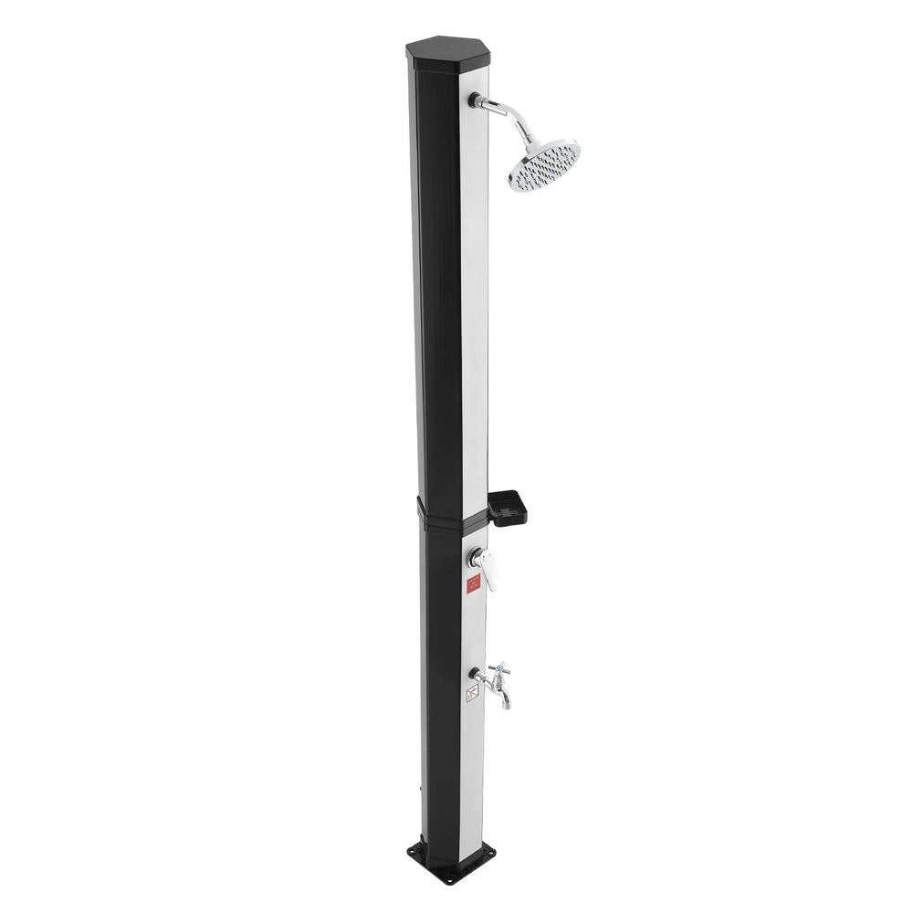 Solar Shower 35 L, Garden Shower 2160 Mm, Outdoor Shower With Foot Tap & Soap Dish, Hot & Cold Water Regulation, Max. 60°C, Camping Shower For Garden, Pool Area, Beach Pool, Black/silver