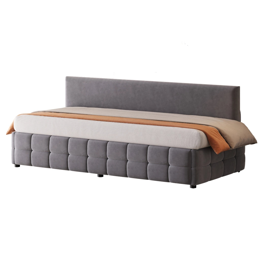 Letto imbottito 90x200 cm con contenitore idraulico, testiera senza braccioli, velluto grigio