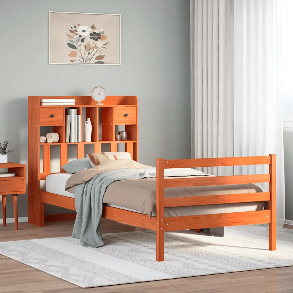 Letto Libreria senza Materasso Marrone Cera 75x190 cm in Pino 3321948