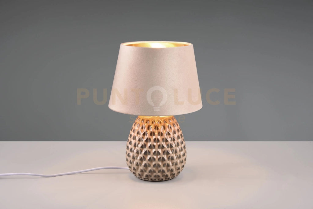 ARIANA LAMPADA DA TAVOLO CERAMICA CON PARALUME EFFETTO VELLUTO SABBIA H. 35CM 1 LUCE ATTACCO E27