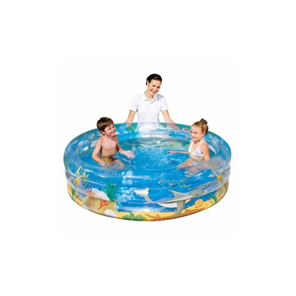 Trade Shop - Piscina Gonfiabile Per Bambini Trasparente Sea Life 3 Anelli 150 X 53 Cm -