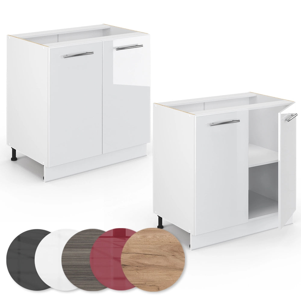 Mobile lavello cucina Fame-Line Bianco lucido/Bianco 80 cm con ripiano, senza piano di lavoro Vicco