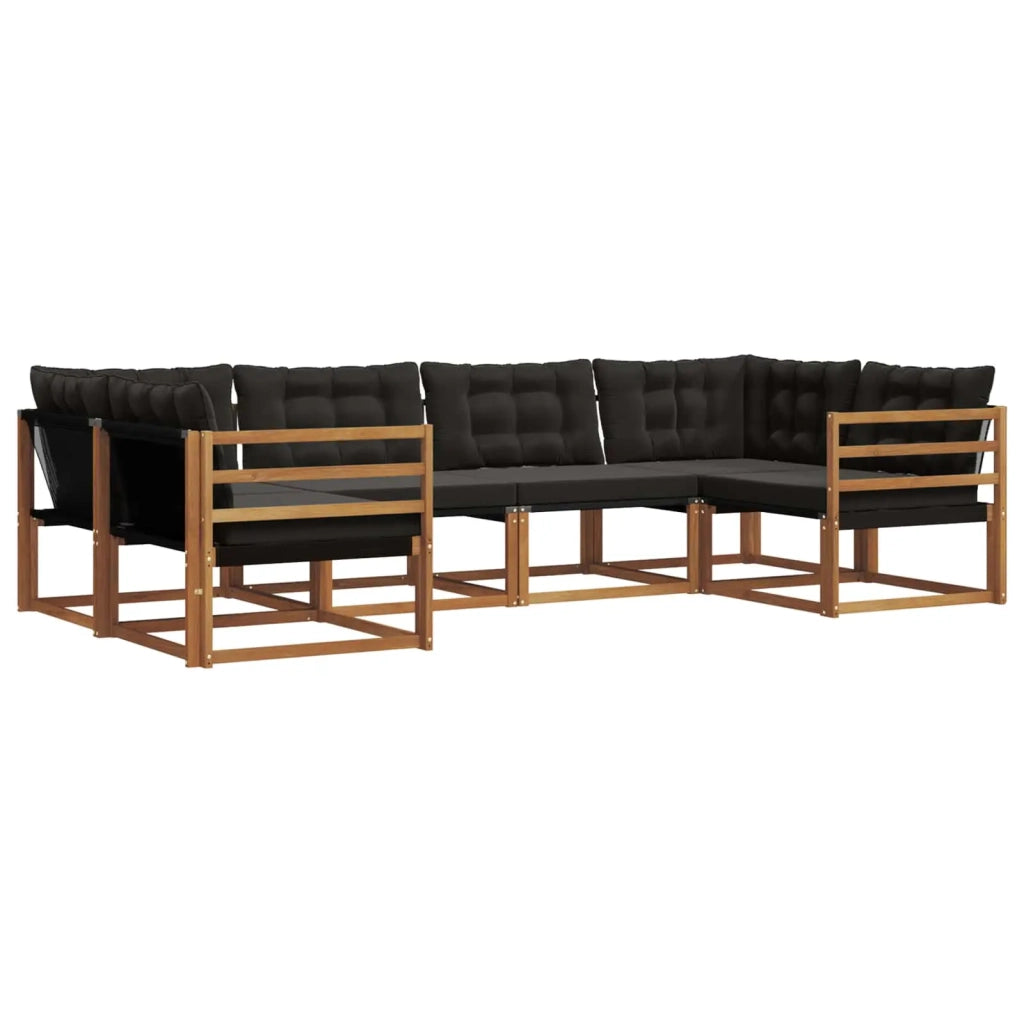 Set di divani da esterno con cuscino 6 pcs Naturale e Nero
