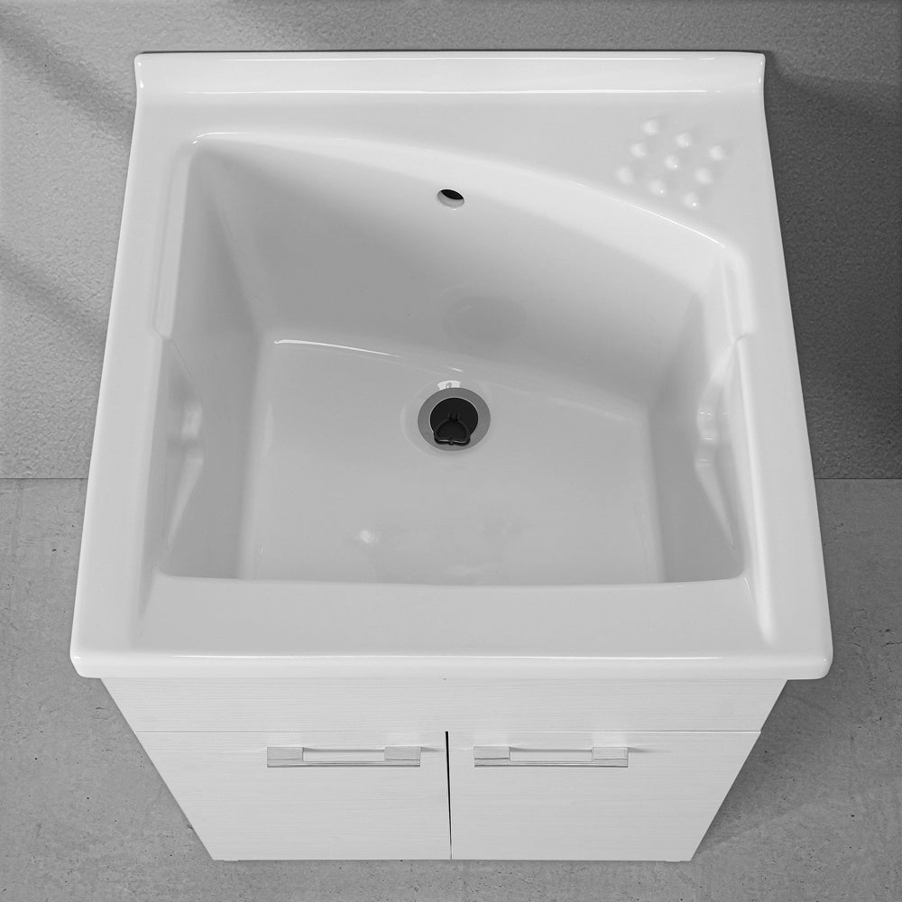 Mobile lavatoio 60x60cm bianco frassino con due ante e vasca in ceramica Revine