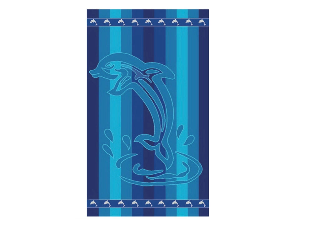 Telo Mare Jacquard In Spugna Disegno Dolphin Stripe - 90x170 - Blu