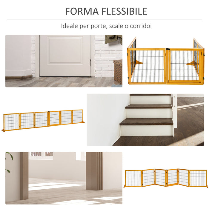 Cancelletto di Sicurezza Pieghevole per Animali Domestici 432x36x70 cm in Legno e Acciaio Giallo