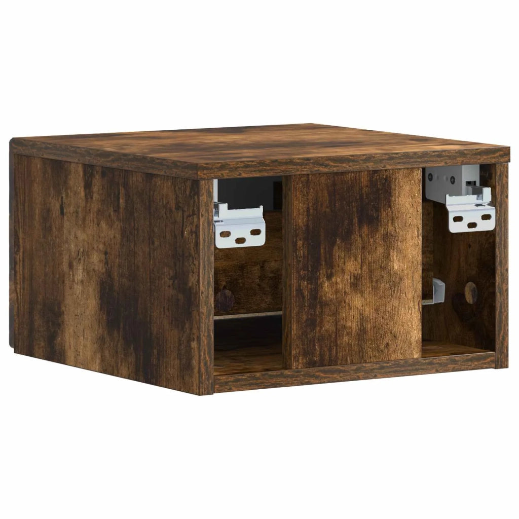 Comodino | Armadio da Notte | Mobiletto da notte a muro Rovere Fumo 49 x 34,5 x 20 cm