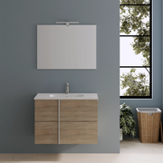 Mobile da bagno sospeso 100cm grigio sabbiato con lavabo e specchio | Hoia