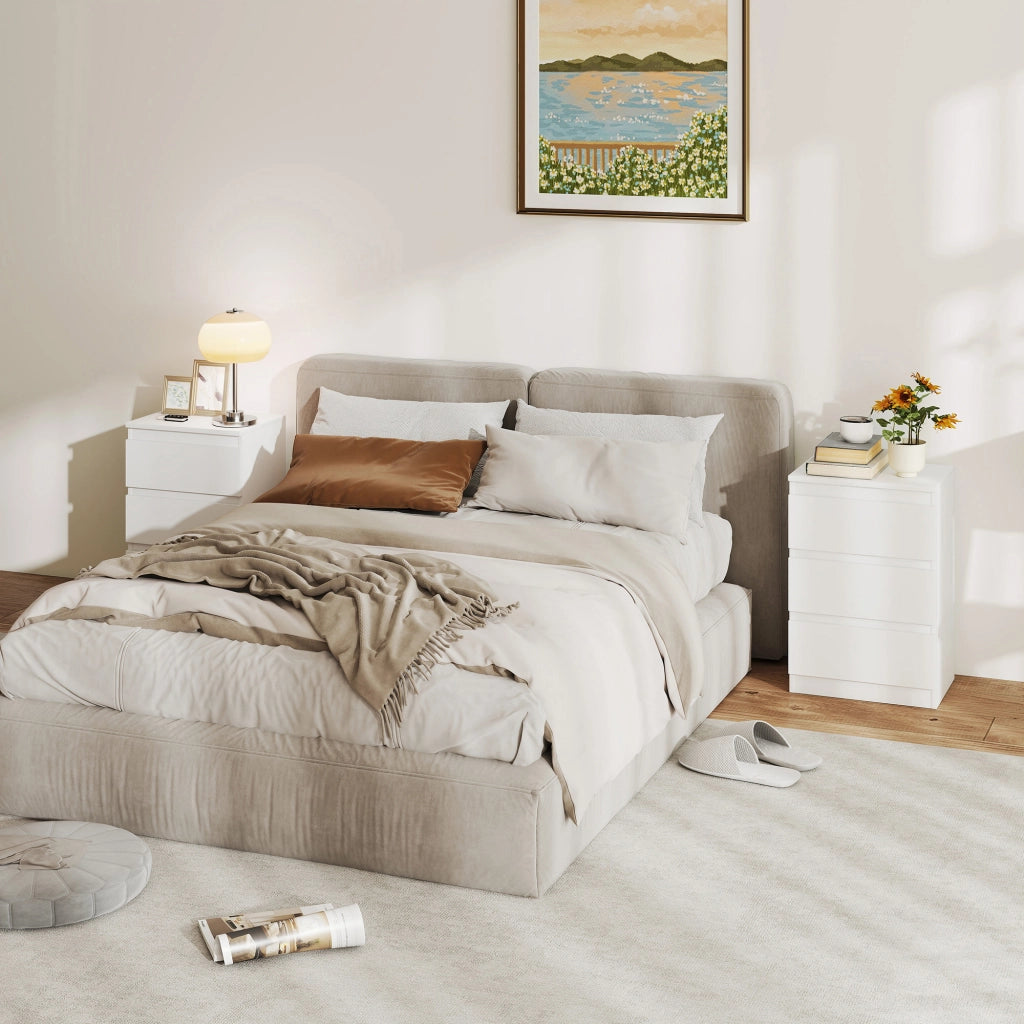 Comodini 2 Pezzi ¨C zephmum ¨C Bianco Legno 3 Cassetti