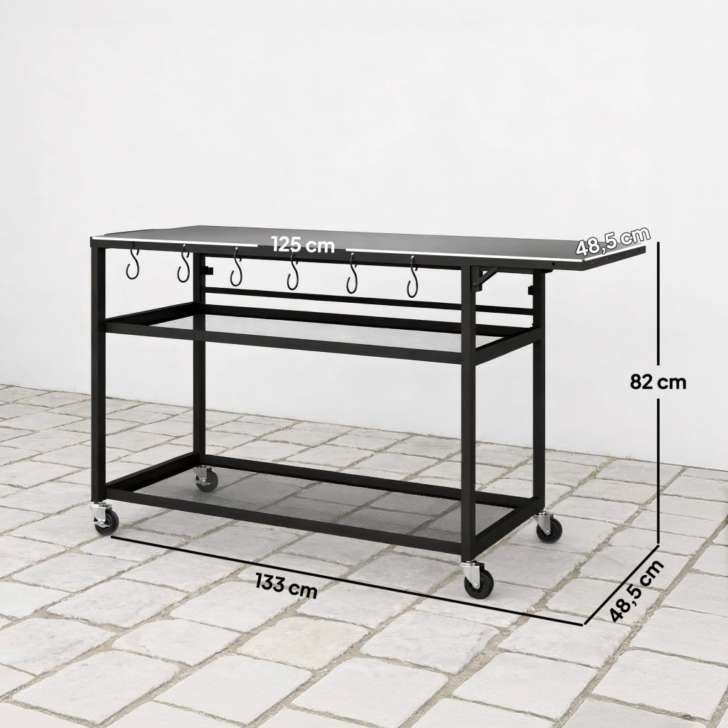 Carrello barbecue da giardino con ripiano laterale pieghevole ¨C zephmum ¨C nero, 133x48.5x82 cm
