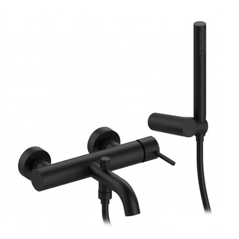 Miscelatore vasca nero opaco in ottone con leva slim completo di accessori Alba