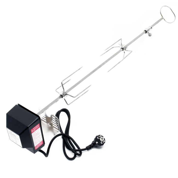 Girarrosto da barbecue 82 cm 230 V, Spiedo in acciaio inox con 2 forchettoni carne