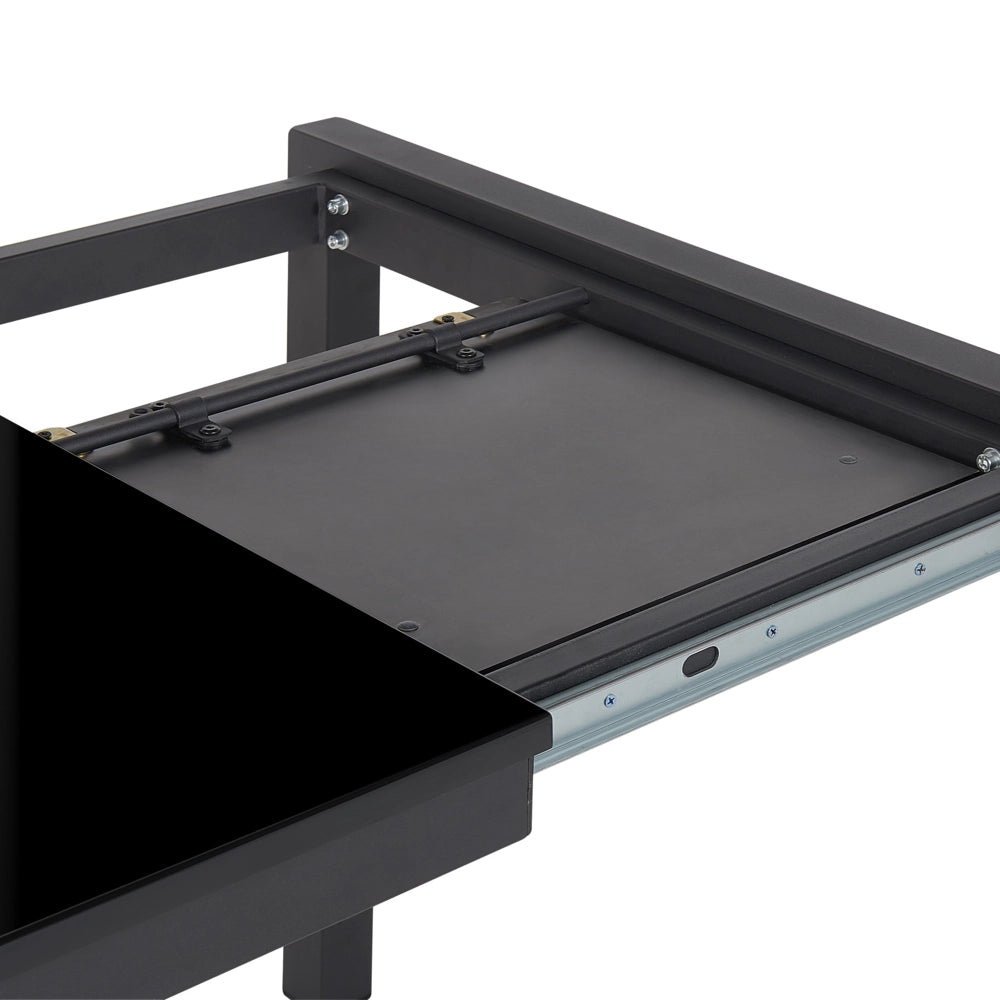 Tavolo da Pranzo Allungabile Gambe in Metallo Nero 120/160 x 80 cm Meccanismo Tradizionale Finitura Laccata Lucida