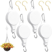 Impianto per piante con hanger retrattile, ganci bianchi con illuminazione a LED, piattaforma per piante, cesta per fiori e casa per uccelli - Set da 4 pezzi