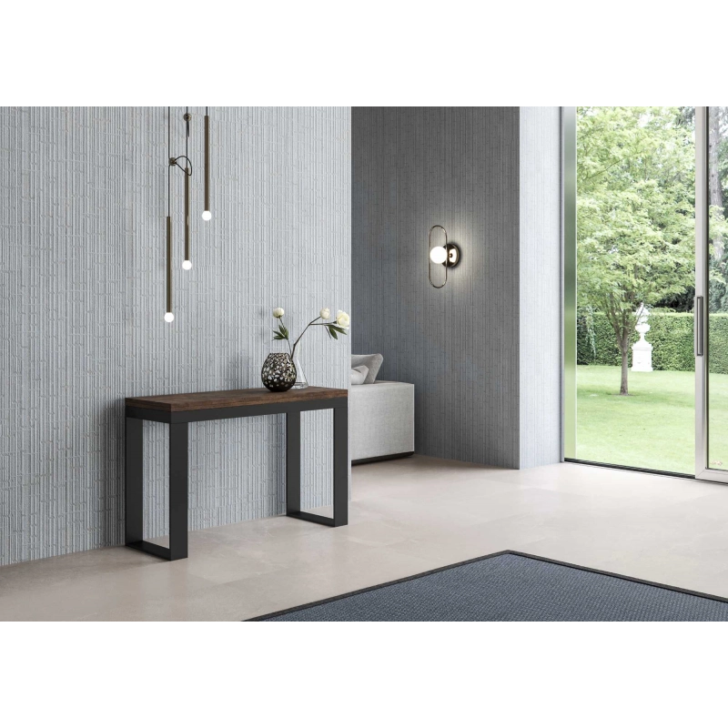 Tavolo apribile 120/200x45/90 cm Tecno Double telaio Antracite - Noce