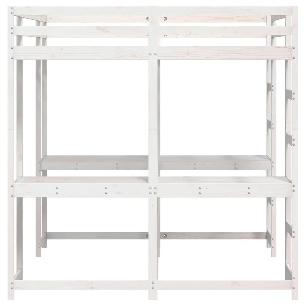 Letto Soppalco Scrivania e Scala Bianco 160x200cm Massello Pino 3284234