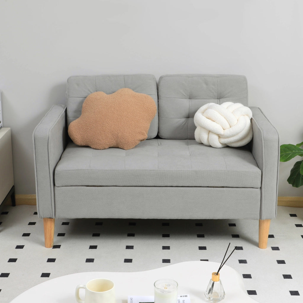 Divano 2 posti con contenitore e cuscini ¨C zephmum ¨C grigio chiaro 117x62x78