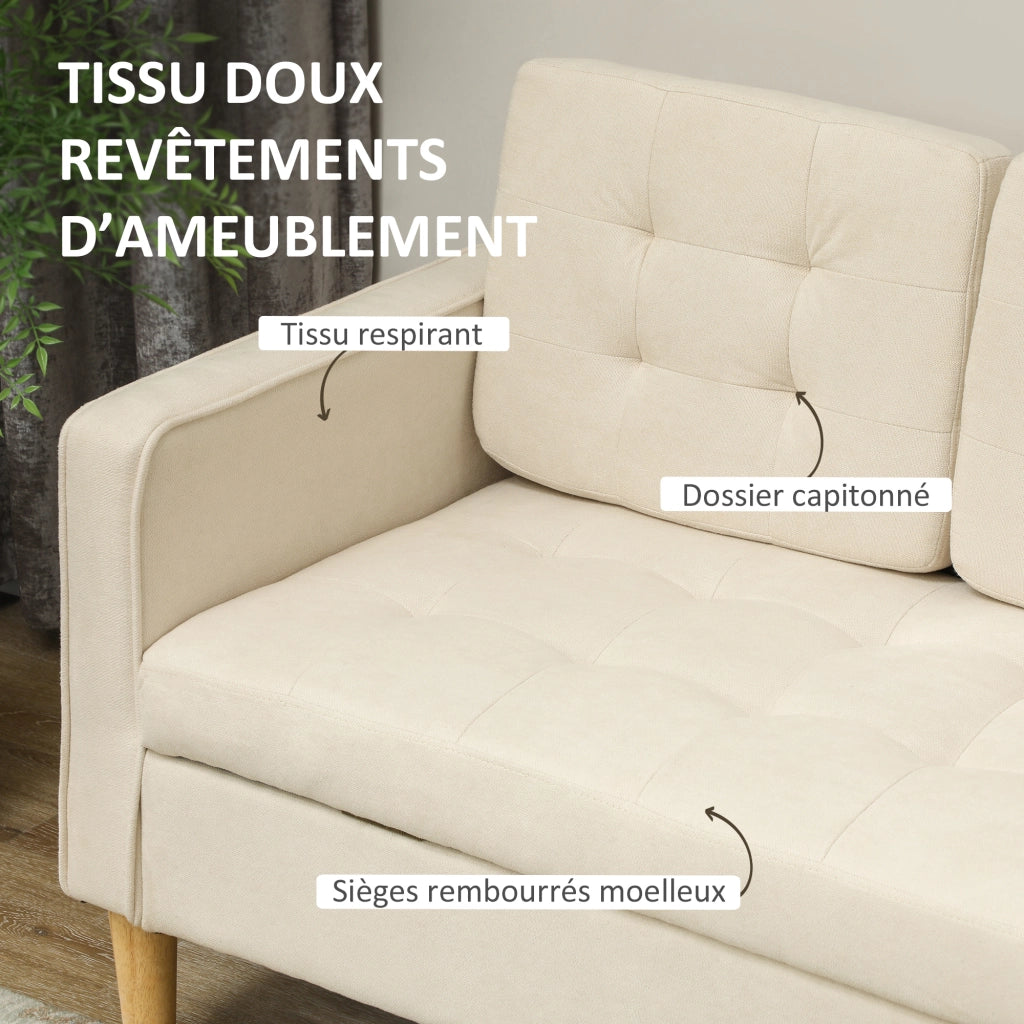 Divano 3 posti in tessuto ¨C zephmum ¨C crema, trapuntato, con contenitore, 166.5x62x82 cm
