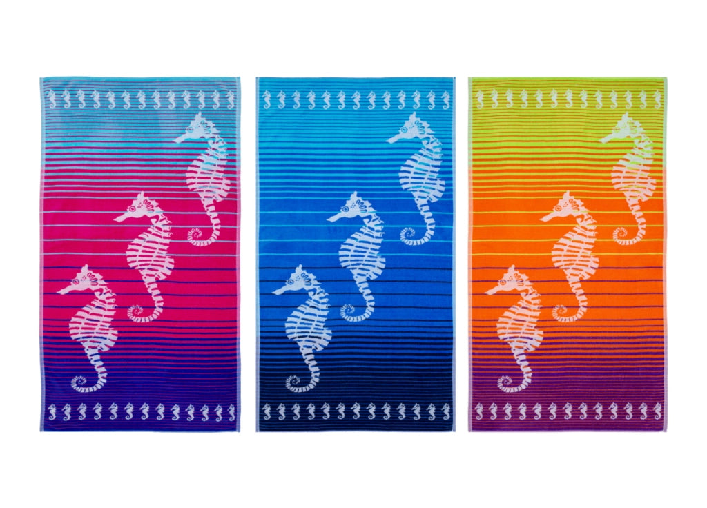 Telo Mare Jacquard Spugna Asciugamano Spiaggia Disegno Love Sea Horse - Telo Mare - Fucsia