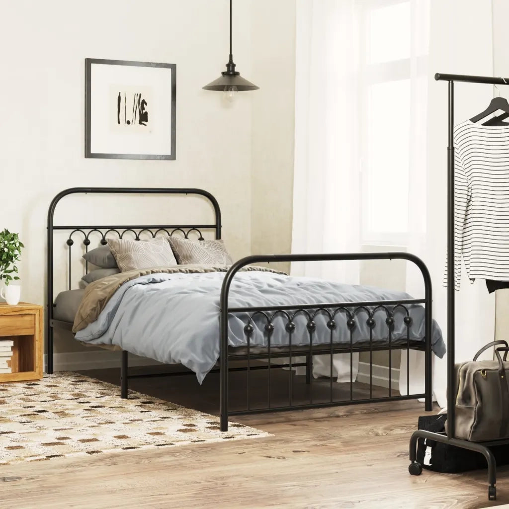 Giroletto con Testiera e Pediera-Struttura Letto Metallo Nero 100x190 cm 939108