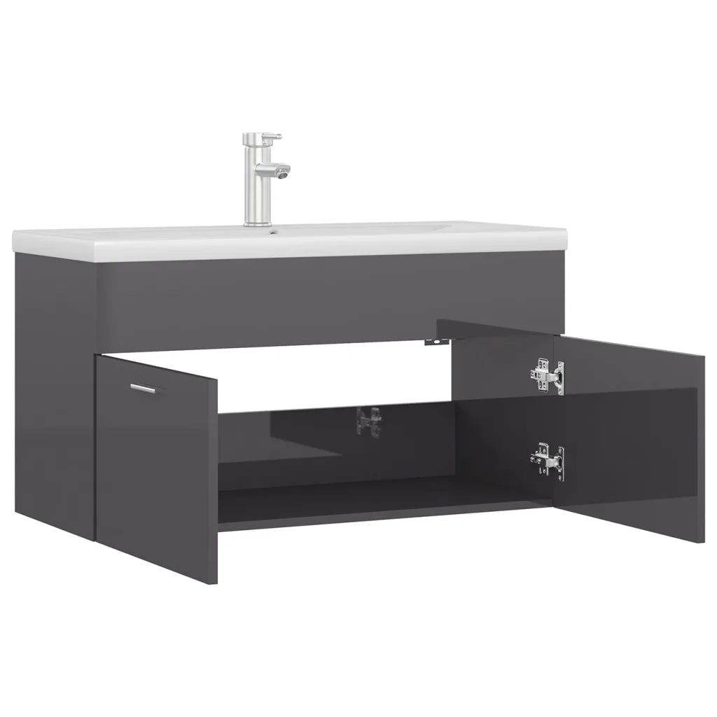 Mobile con Lavabo | Armadio Lavabo Integrato Grigio Lucido in Legno Multistrato