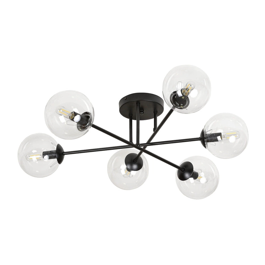Plafoniera soffitto Emibig Brendi 6xE14 nera vetro trasparente
