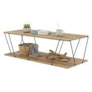 Tavolino da salotto Sarika, Tavolo basso da caffè, Portariviste per divano, Ripiano da soggiorno, 120x50h30 cm, Quercia e Nero