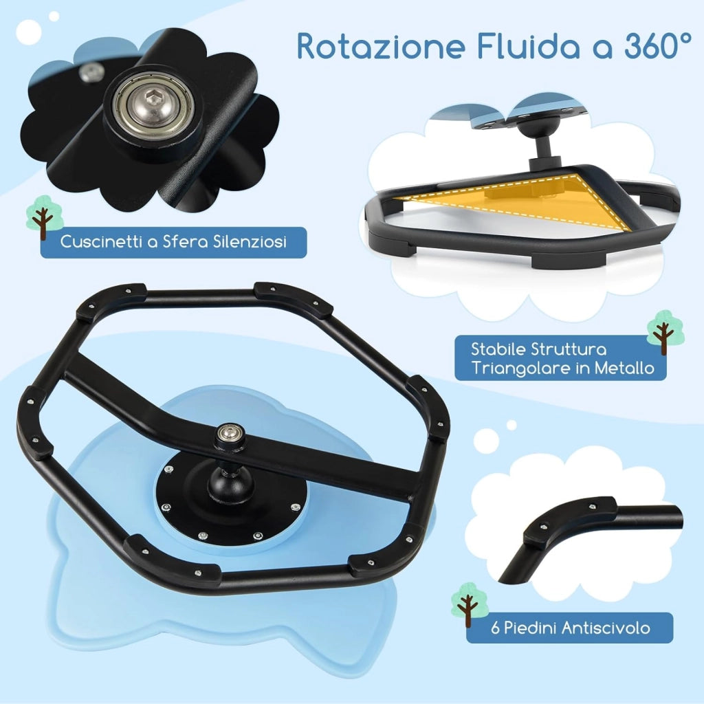 Sedia Girevole a 360° per Bambini, Sedia Sensoriale con Base in Metallo Antiscivolo per Allenare la Coordinazione Fisica e l'Equilibrio, Giocattolo per Cameretta (Blu,Elefante)