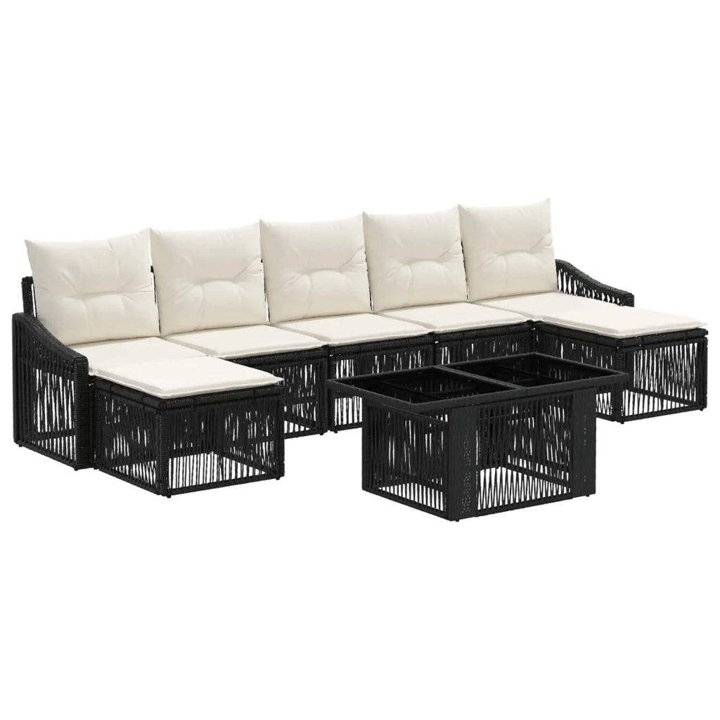 Set Divano da Giardino 8 pz Nero e Bianco Crema polyrattan 3437290