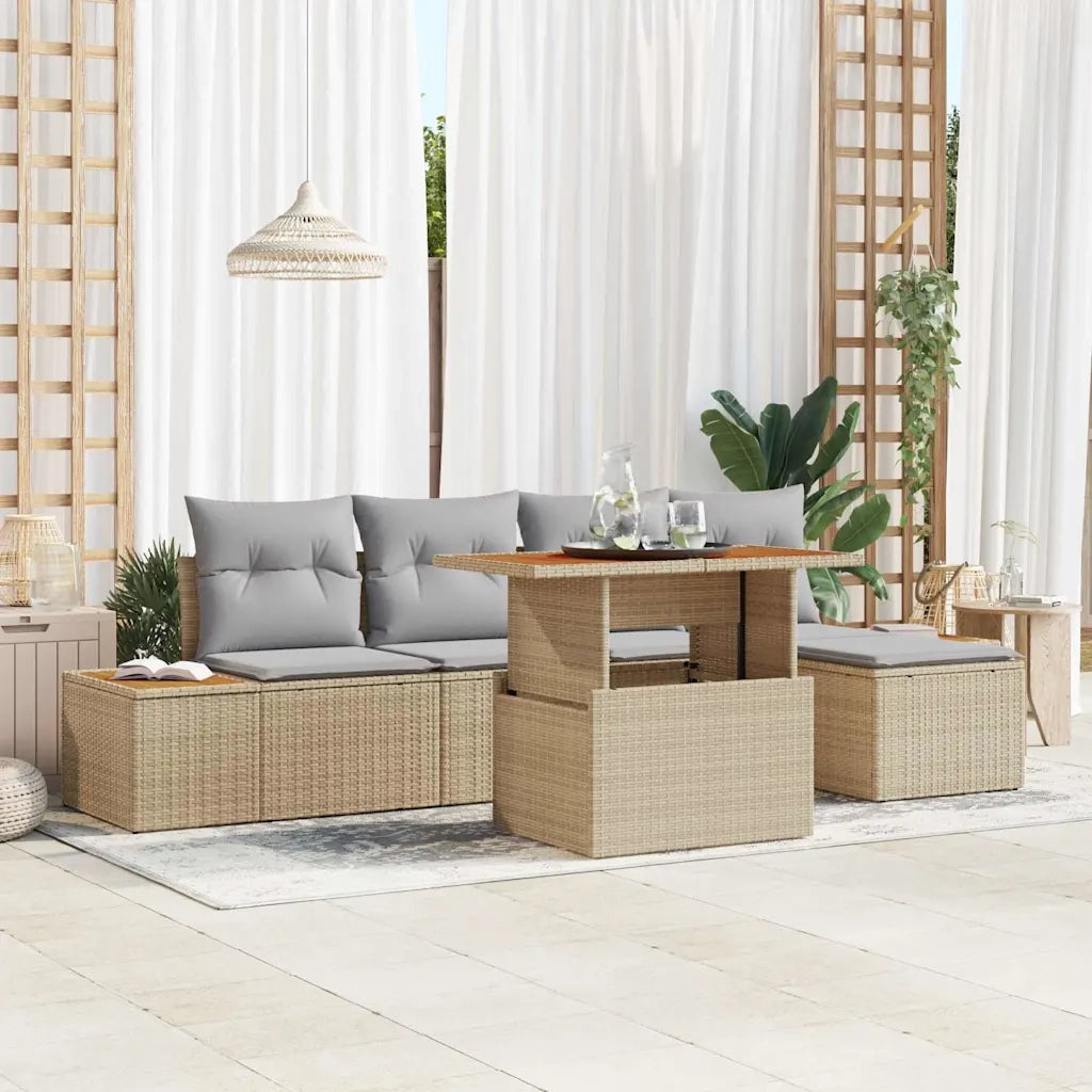 Set Divano da Giardino 6 pcs Beige Poly Rattan 3358799