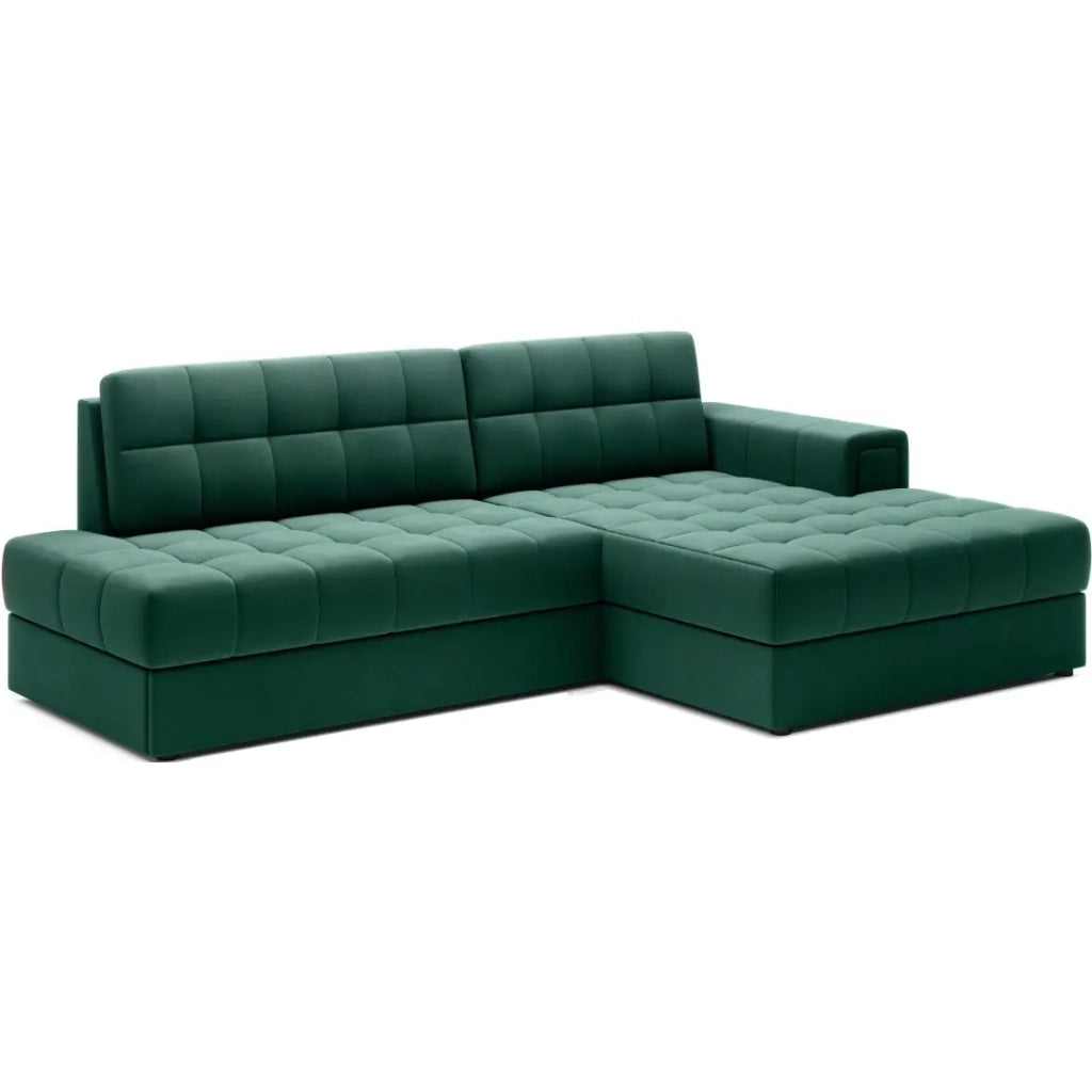 Divano angolare trasformabile CUBITO verde 240 cm con contenitore e letto
