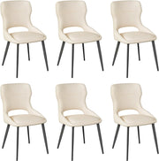 Set di 6 Sedia da Pranzo, Sedia Cucina con Schienale Curvo, Struttura Metallica, Rivestimento in Chenille, per Sala da Pranzo, Soggiorno, Cucina,Portata 150 kg, Beige