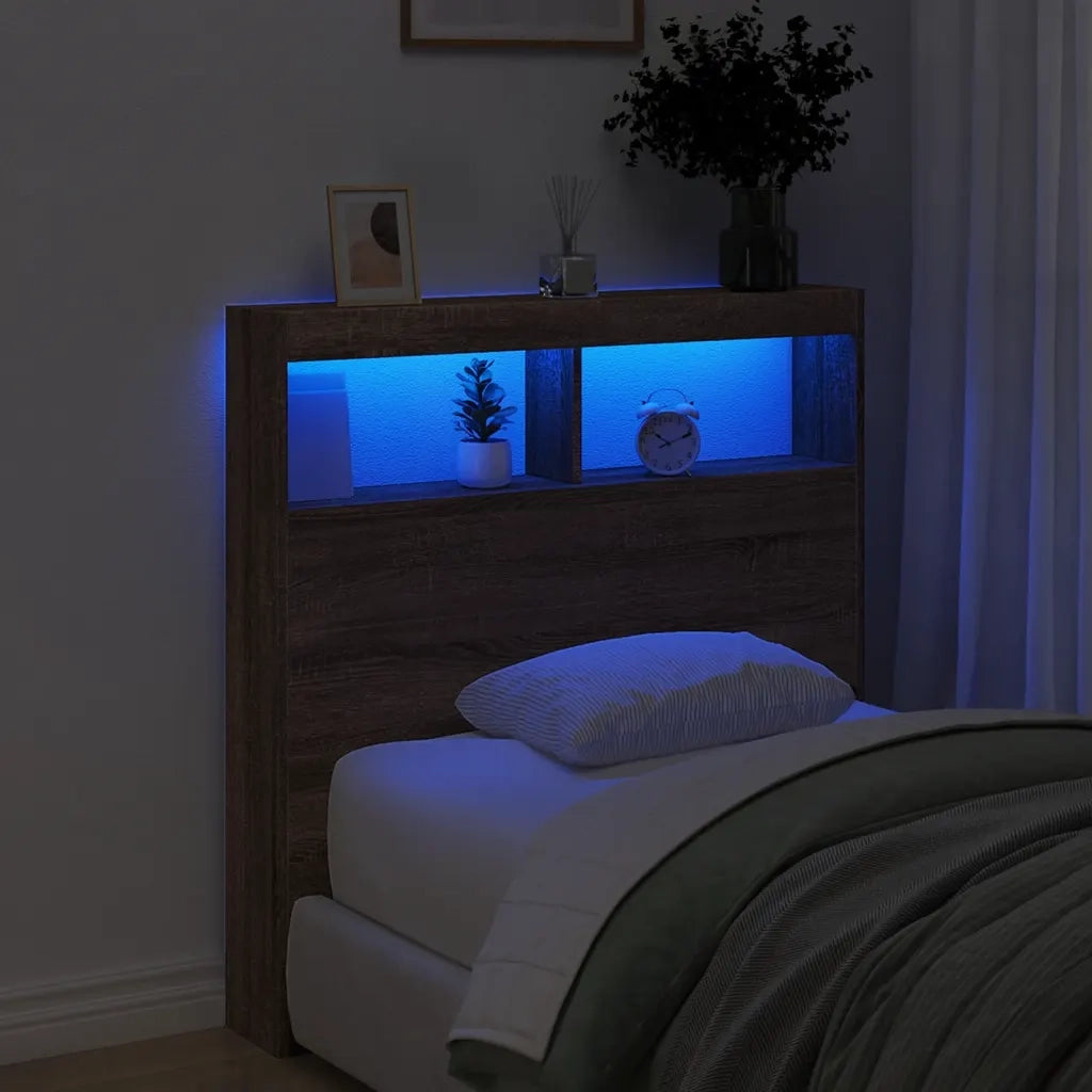 Testiera con Contenitore a LED Rovere Marrone 100x17x102 cm 839188