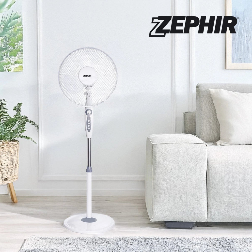 Zephir PBA41TM Ventilatore a piantana 3 velocità 133cm oscillazione  timer 45W Bianco