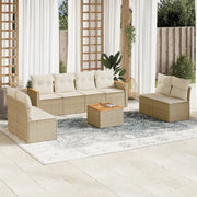 Set Divano da Giardino 9 pz con Cuscini Beige in Polyrattan 3225897