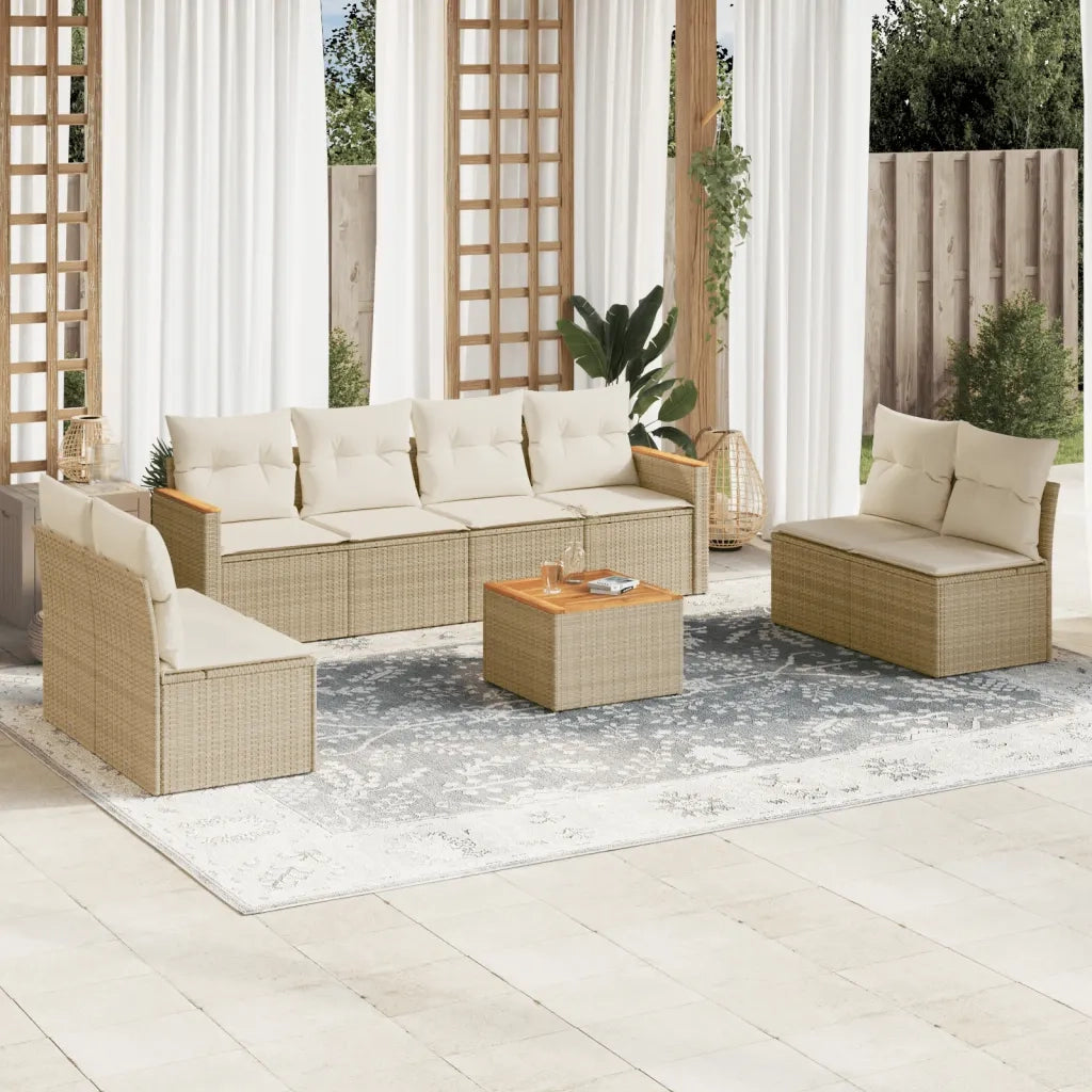 Set Divano da Giardino 9 pz con Cuscini Beige in Polyrattan 3225897