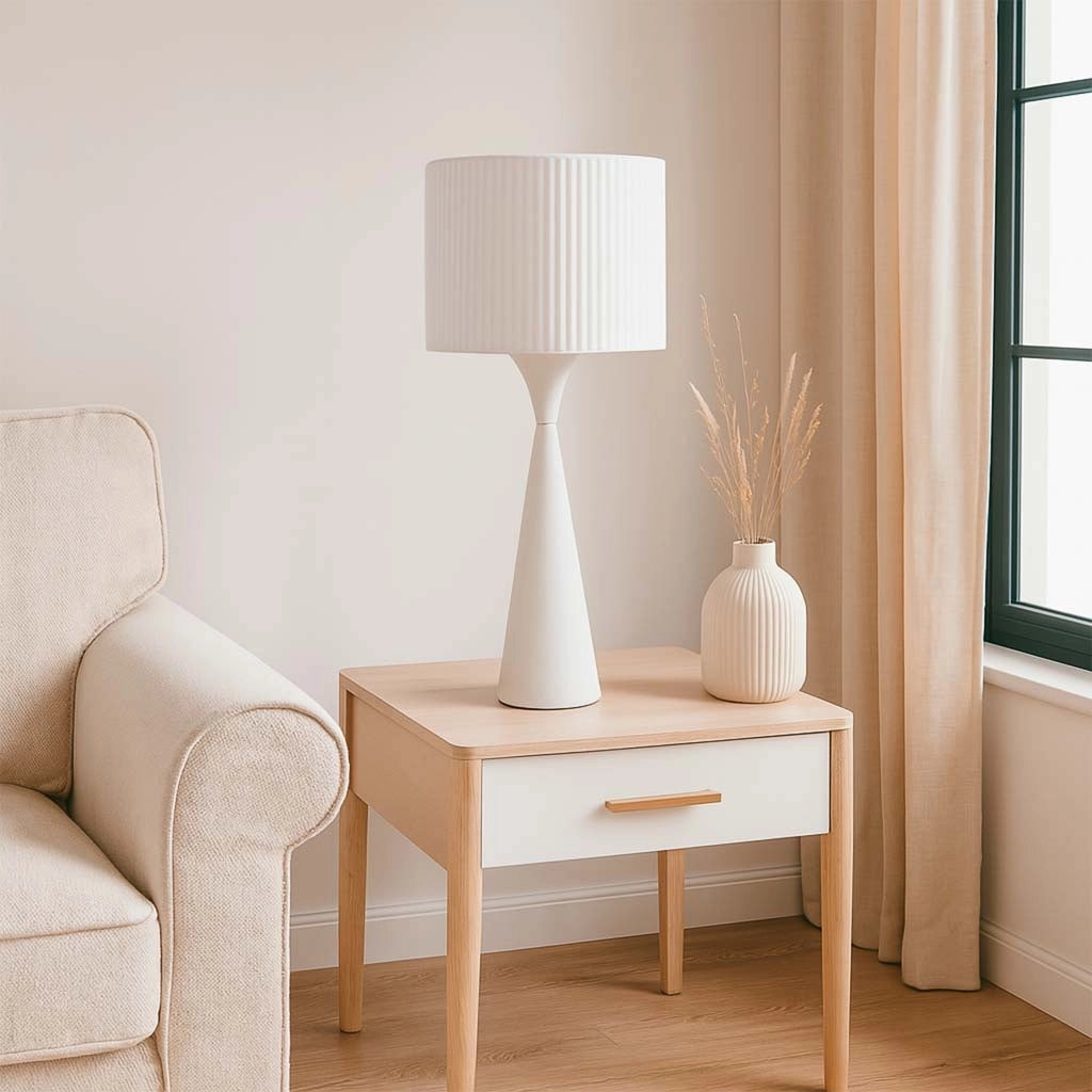 Lampada tavolo metallo bianco 25.5x25.5x47/60h cm