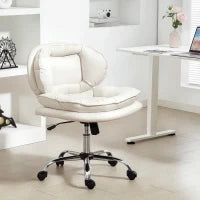 Sedia da Ufficio con Sedile Largo, Ruote, Altezza Regolabile e Funzione Basculante, Grigio