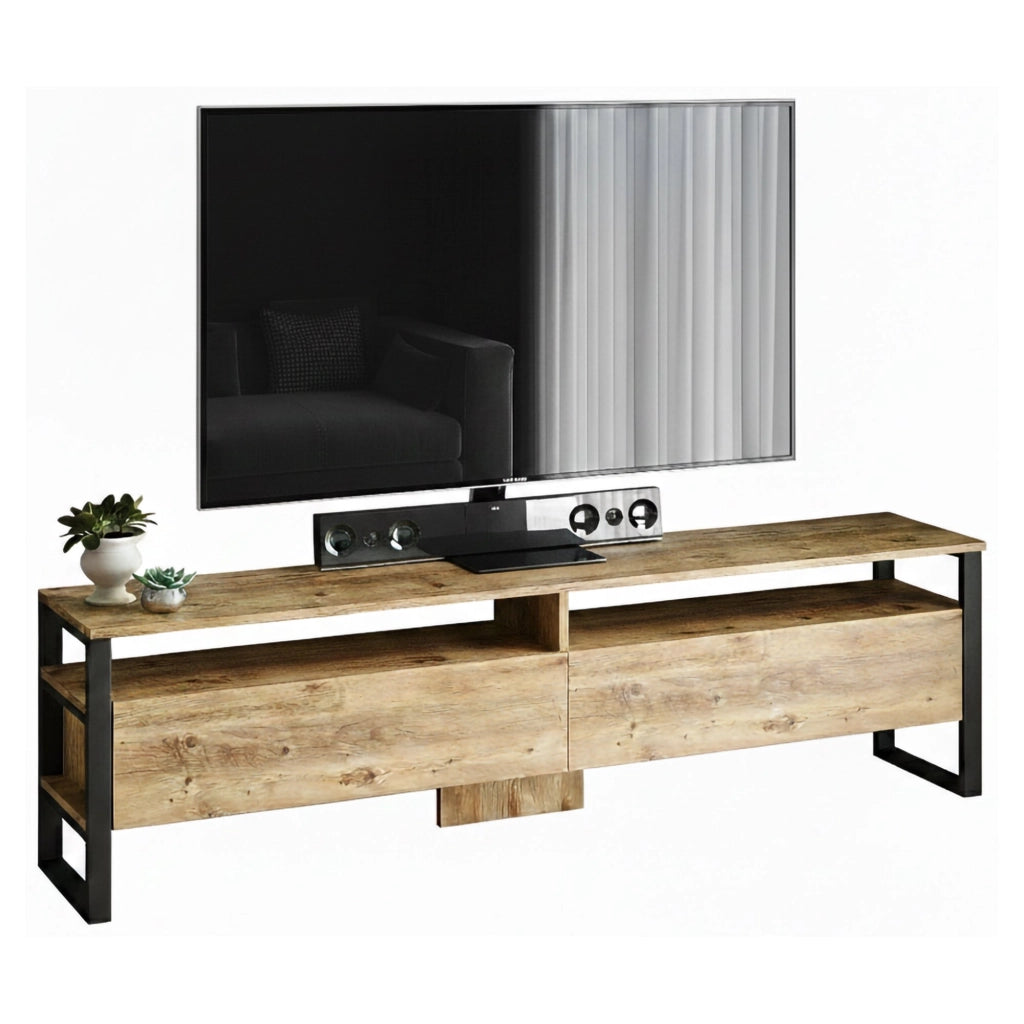 Mobile porta TV Khartum, Credenza da soggiorno, Armadio basso per TV, Base parete attrezzata, 180x36h56 cm, Quercia