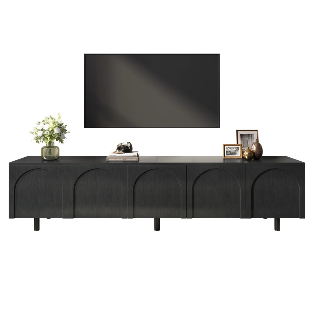 Mobile TV 180x38x45 cm con 5 ante e passacavi; in PB e MDF; nero