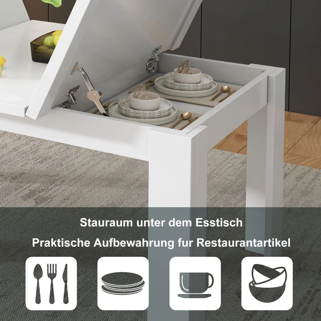 Tavolo da Pranzo con Vano Contenitore ¨C MINIMAL ¨C Bianco, Rettangolare, 120x70 cm