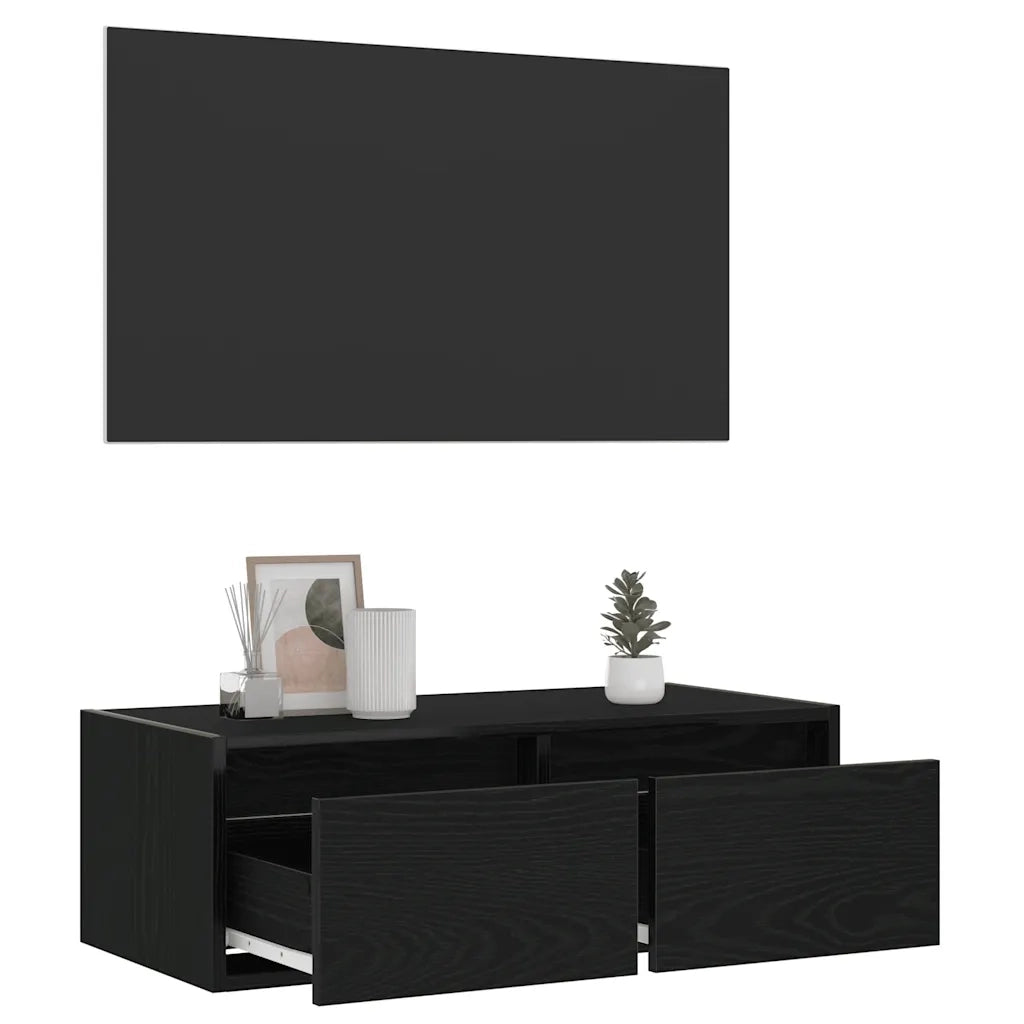 Mobile Porta TV con Luci LED Rovere Nero 75x35,5x25 cm 860230