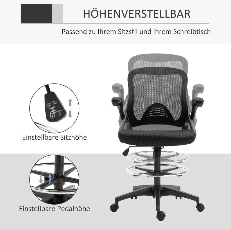 Sedia da ufficio ergonomica con poggiapiedi, nera