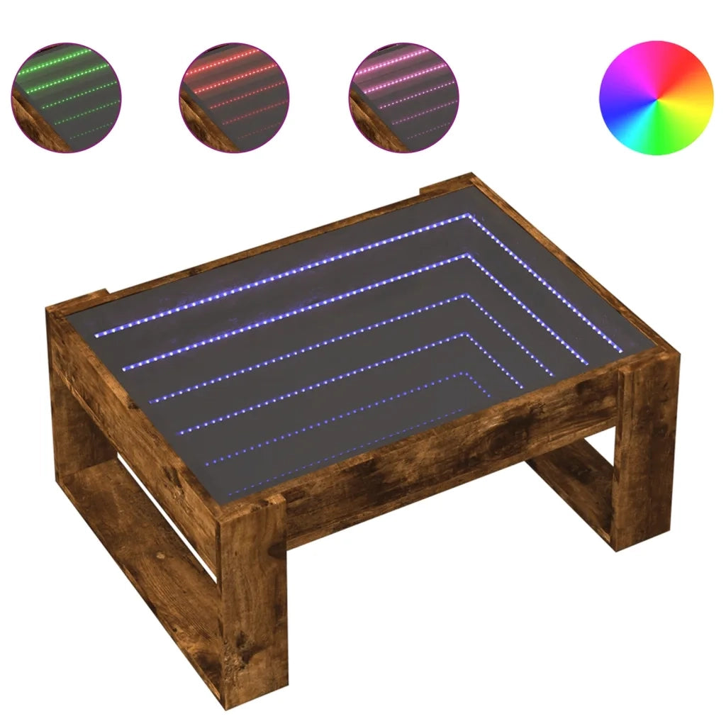 Tavolino da Salotto con LED Infinity Rovere Fumo 70x53x30 cm 847634