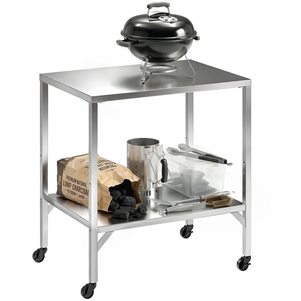 Carrello Barbecue con Piano di Lavoro ¨C Minimal ¨C Argento Acciaio Inox 85x60x92 cm